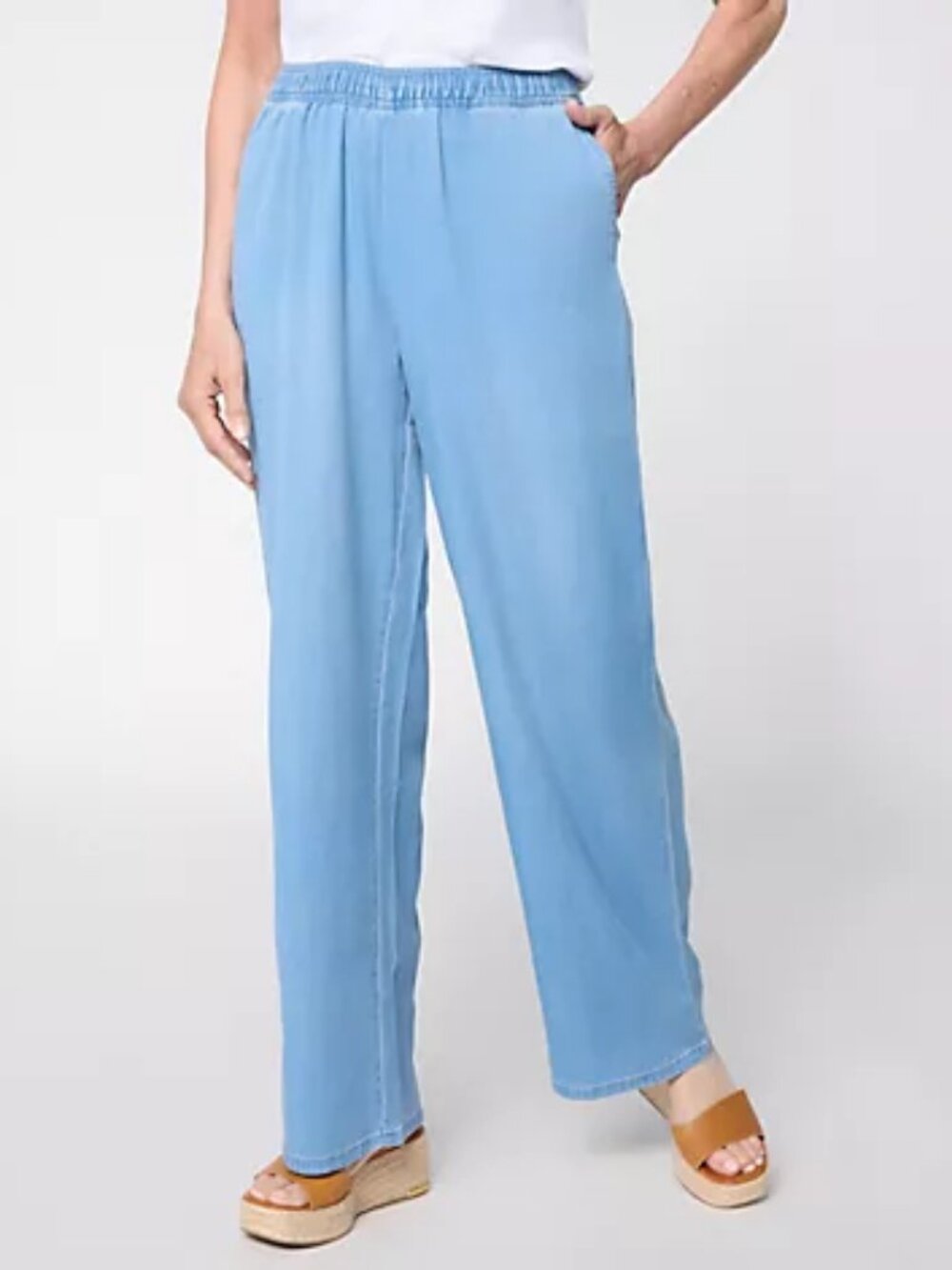 Dennis Basso Petite Tencel Blend Woven pant, Light Wash Sz PXL a726171